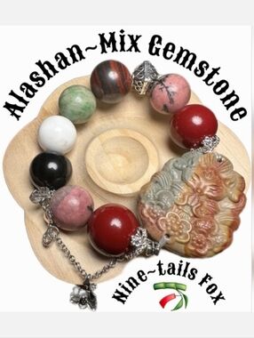 🦊Alashan Mix Gemstones Carved Nine~Tails Fox Bracelet
